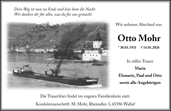 Traueranzeige von Otto Mohr von Wiesbadener Kurier