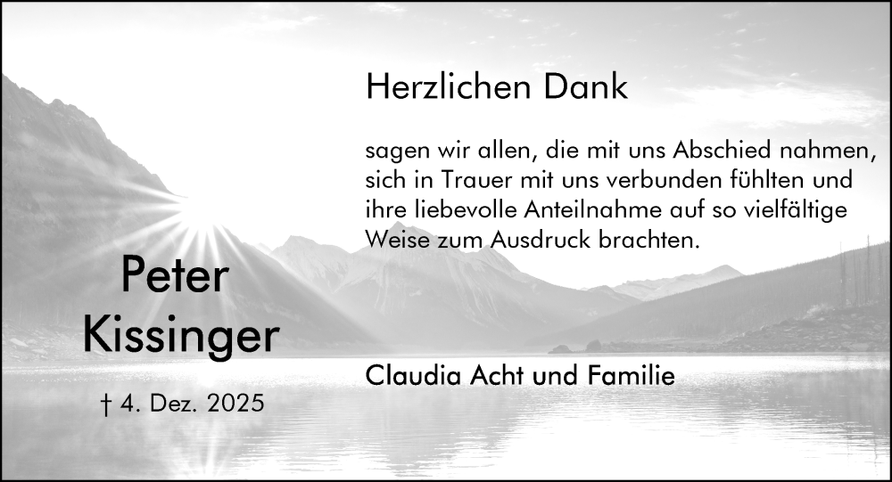  Traueranzeige für Peter Kissinger vom 03.01.2026 aus Rüsselsheimer Echo