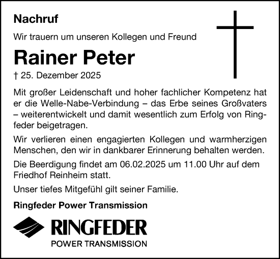 Traueranzeige von Rainer Peter von Darmstädter Echo