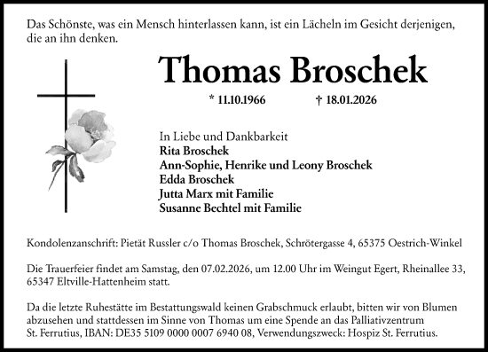 Traueranzeige von Thomas Broschek von Wiesbadener Kurier