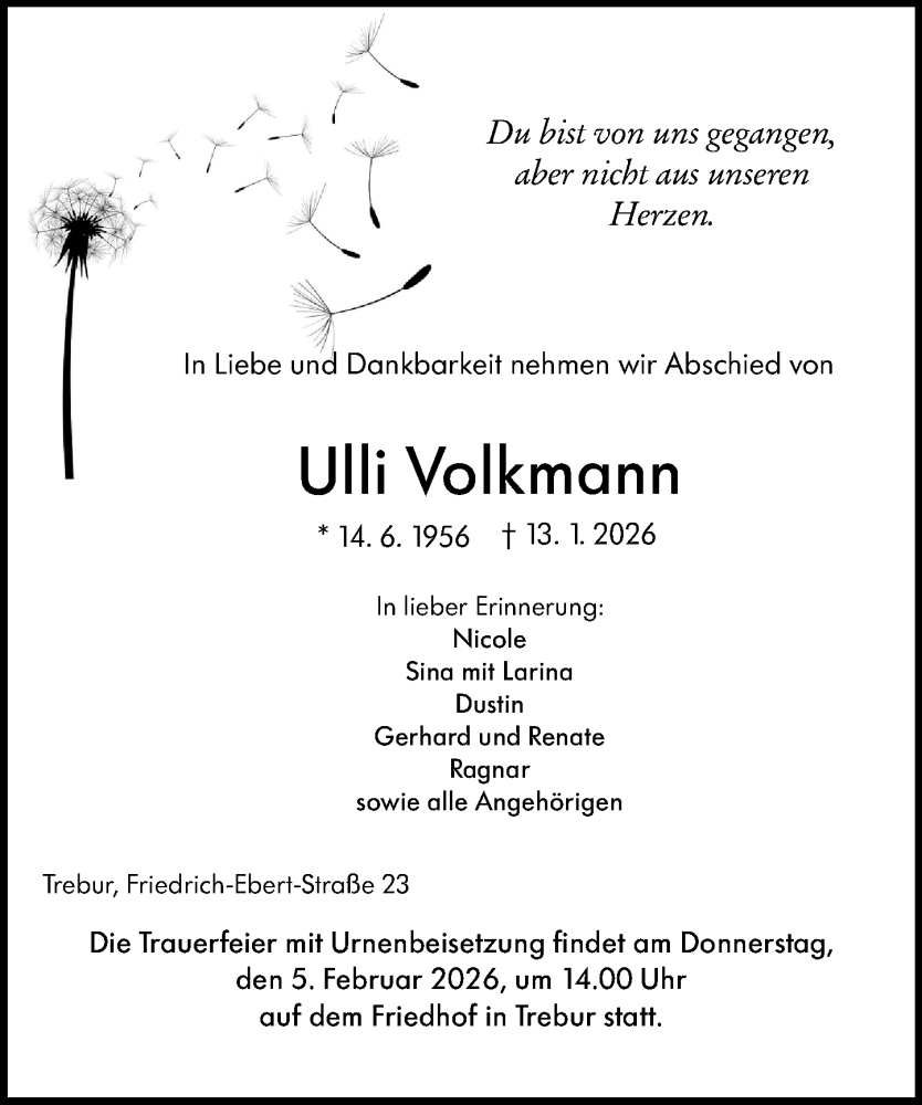  Traueranzeige für Ulli Volkmann vom 24.01.2026 aus Rüsselsheimer Echo
