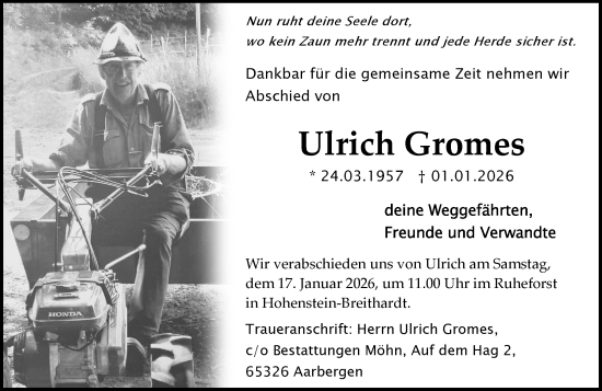 Traueranzeige von Ulrich Gromes von Wiesbadener Kurier