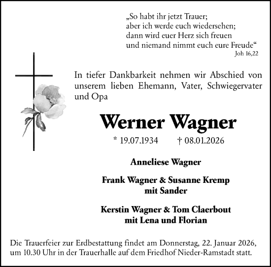 Traueranzeige von Werner Wagner von Darmstädter Echo