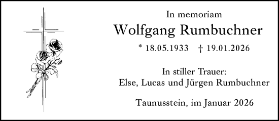Traueranzeige von Wolfgang Rumbuchner von Wiesbadener Kurier