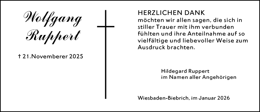  Traueranzeige für Wolfgang Ruppert vom 03.01.2026 aus Wiesbadener Kurier