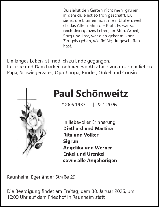 Traueranzeige von Paul Schönweitz 