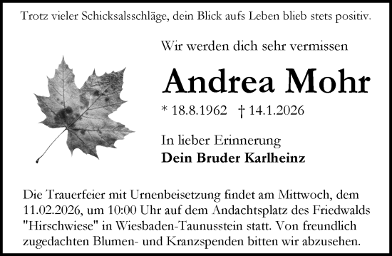 Traueranzeige von Andrea Mohr von Rüsselsheimer Echo