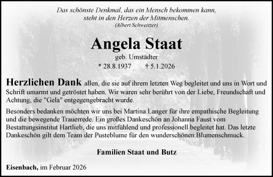 Traueranzeige von Angela Staat von Camberger Anzeiger