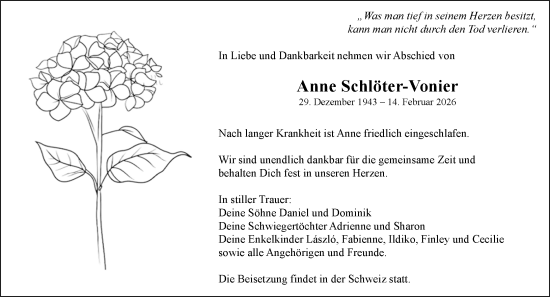 Traueranzeige von Anne Schlöter-Vonier von Darmstädter Echo