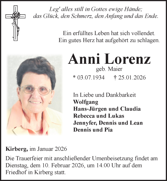 Traueranzeige von Anni Lorenz von Camberger Anzeiger