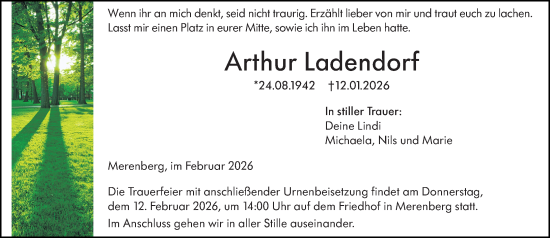 Traueranzeige von Arthur Ladendorf von Weilburger Tageblatt