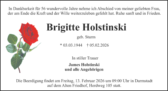 Traueranzeige von Brigitte Holstinski von Darmstädter Echo