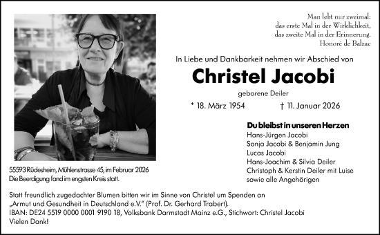 Traueranzeige von Christel Jacobi von Allgemeine Zeitung Rheinhessen-Nahe