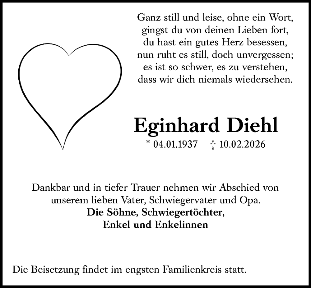  Traueranzeige für Eginhard Diehl vom 28.02.2026 aus Rüsselsheimer Echo