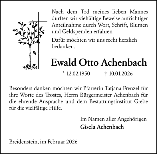 Traueranzeige von Ewald Otto Achenbach von Hinterländer Anzeiger
