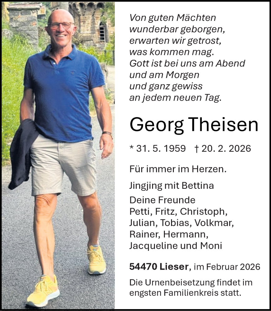  Traueranzeige für Georg Theisen vom 28.02.2026 aus Allgemeine Zeitung Mainz