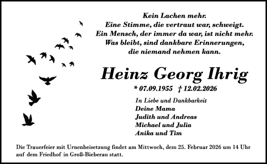 Traueranzeige von Heinz Georg Ihrig von Darmstädter Echo