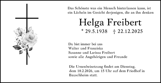 Traueranzeige von Helga Freibert von Rüsselsheimer Echo