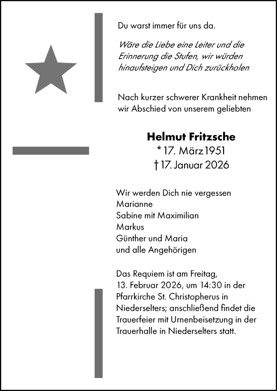 Traueranzeige von Helmut Fritzsche von Camberger Anzeiger