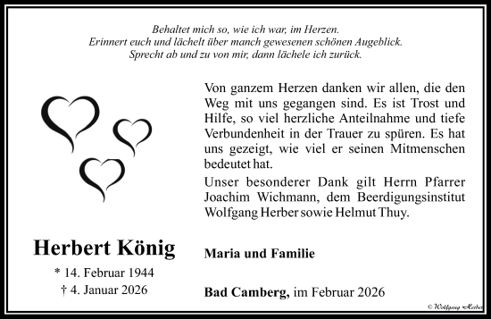Traueranzeige von Herbert König von Camberger Anzeiger