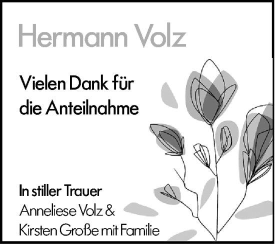 Traueranzeige von Hermann Volz von Dieburger Anzeiger/Groß-Zimmerner Lokal-Anzeiger