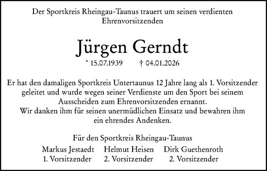 Traueranzeige von Jürgen Gerndt von Idsteiner Land/Untertaunus