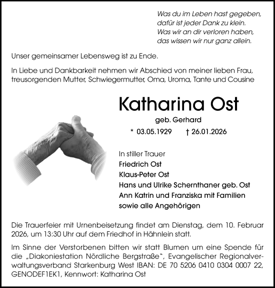 Traueranzeige von Katharina Ost von Darmstädter Echo