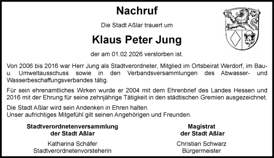 Traueranzeige von Klaus Peter Jung von Wetzlarer Neue Zeitung