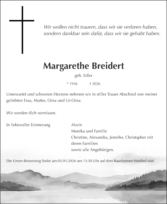 Traueranzeige von Margarethe Breidert von Rüsselsheimer Echo