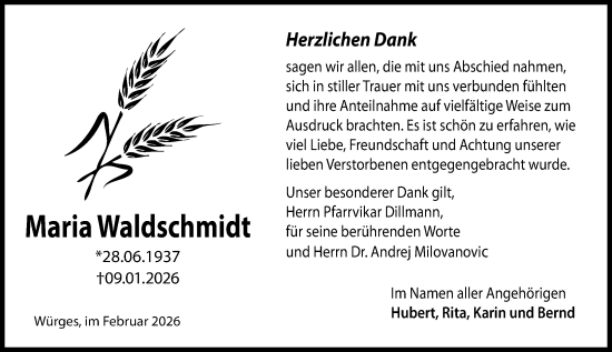 Traueranzeige von Maria Waldschmidt von Camberger Anzeiger