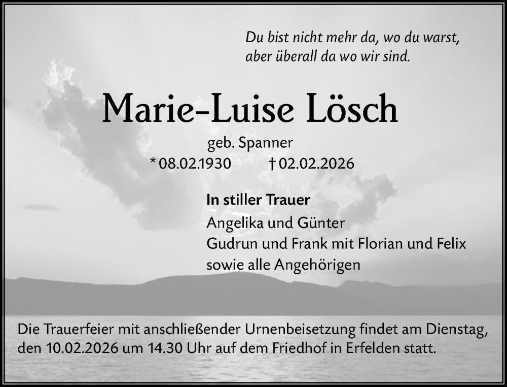  Traueranzeige für Marie-Luise Lösch vom 07.02.2026 aus Groß-Gerauer Echo