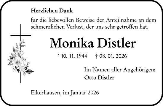 Traueranzeige von Monika Distler von Weilburger Tageblatt