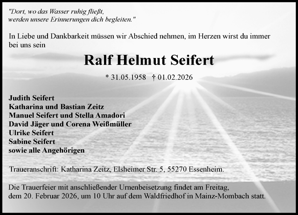  Traueranzeige für Ralf Helmut Seifert vom 14.02.2026 aus Allgemeine Zeitung Mainz