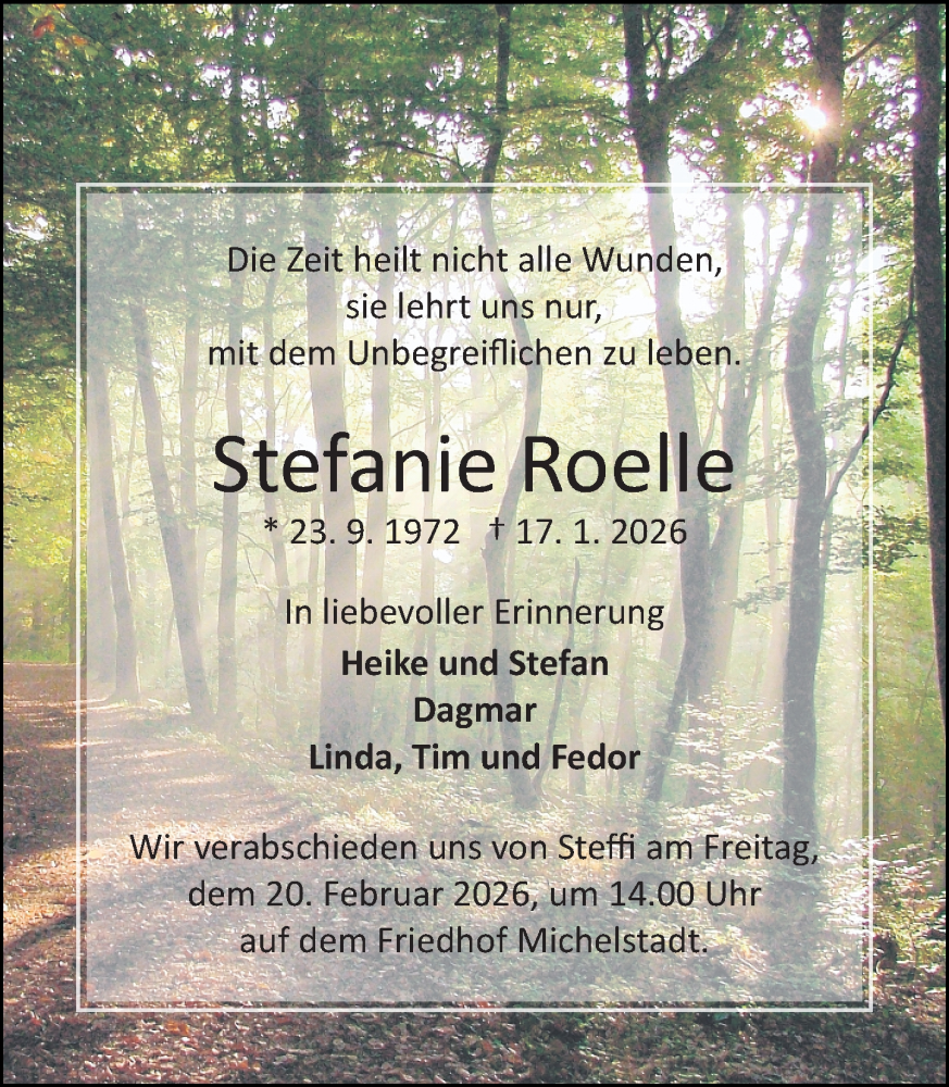  Traueranzeige für Stefanie Roelle vom 07.02.2026 aus Odenwälder Echo
