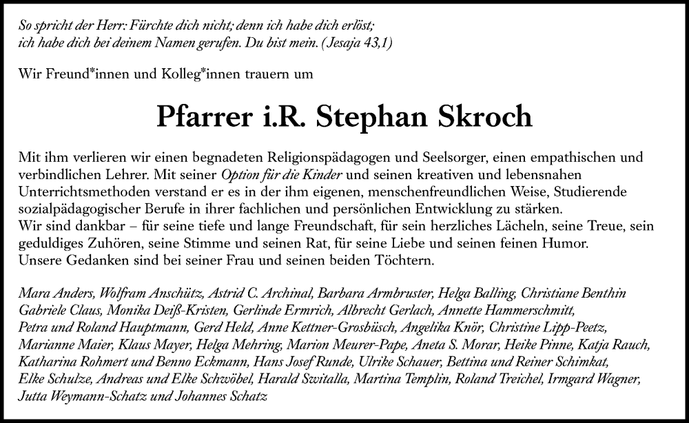  Traueranzeige für Stephan Skroch vom 14.02.2026 aus Darmstädter Echo