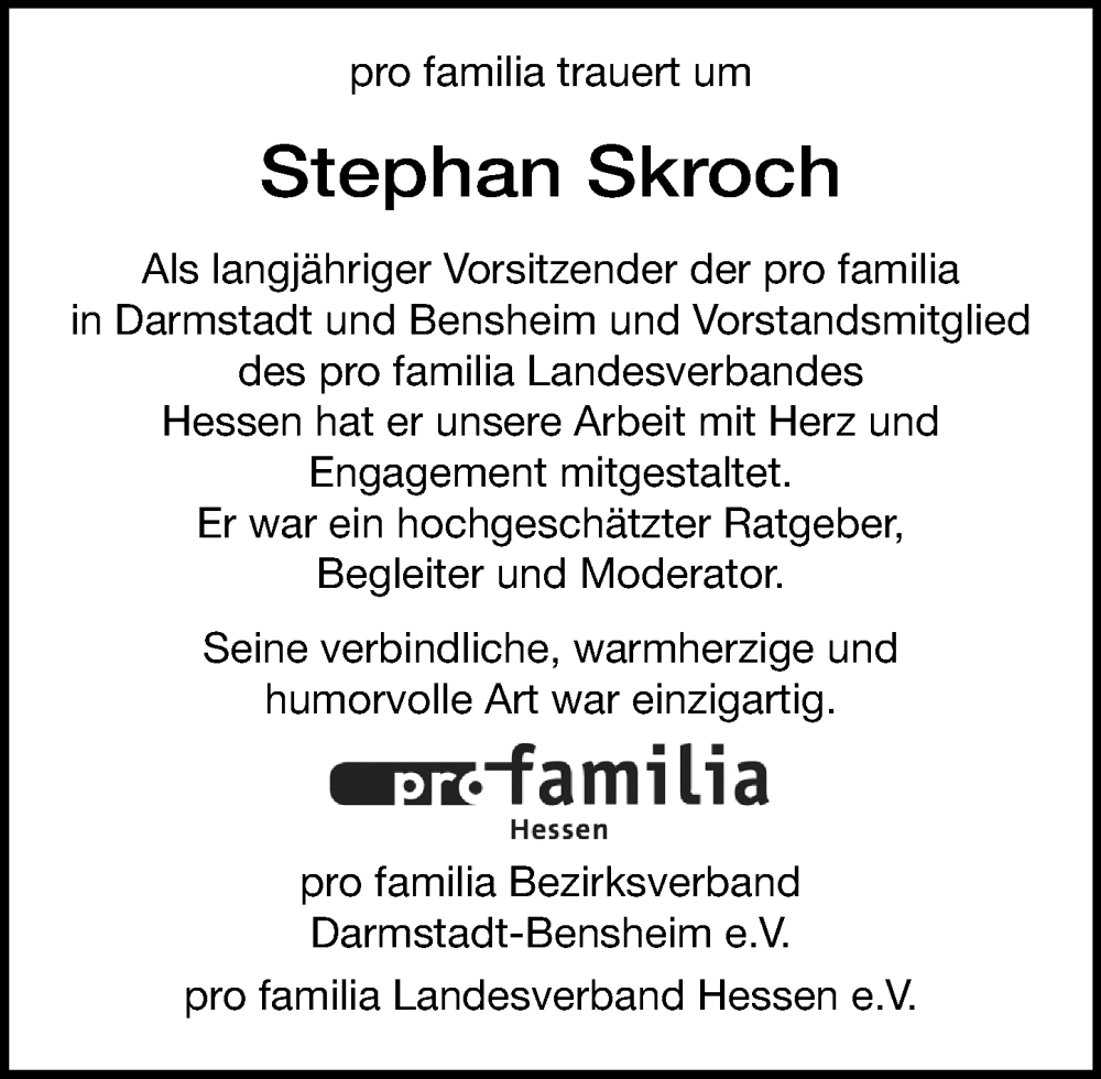  Traueranzeige für Stephan Skroch vom 14.02.2026 aus Darmstädter Echo