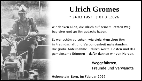 Traueranzeige von Ulrich Gromes von Rheingau-Taunus-Kreis Wochenblatt