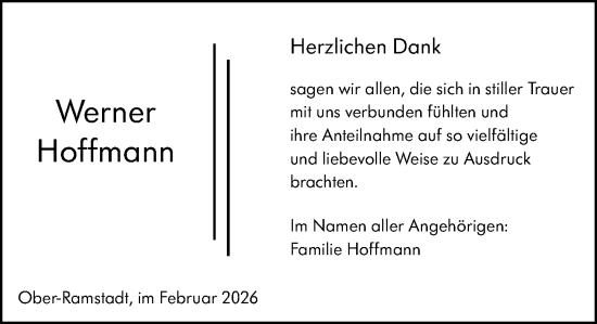 Traueranzeige von Werner Hoffmann von Darmstädter Echo