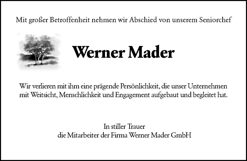  Traueranzeige für Werner Mader vom 07.02.2026 aus Odenwälder Echo